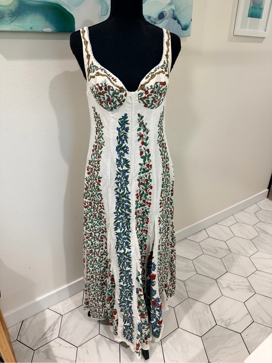 FARM Rio Dresses & Skirts - FARM Rio White Maxi Dress with Red & Green Floral Embroidery